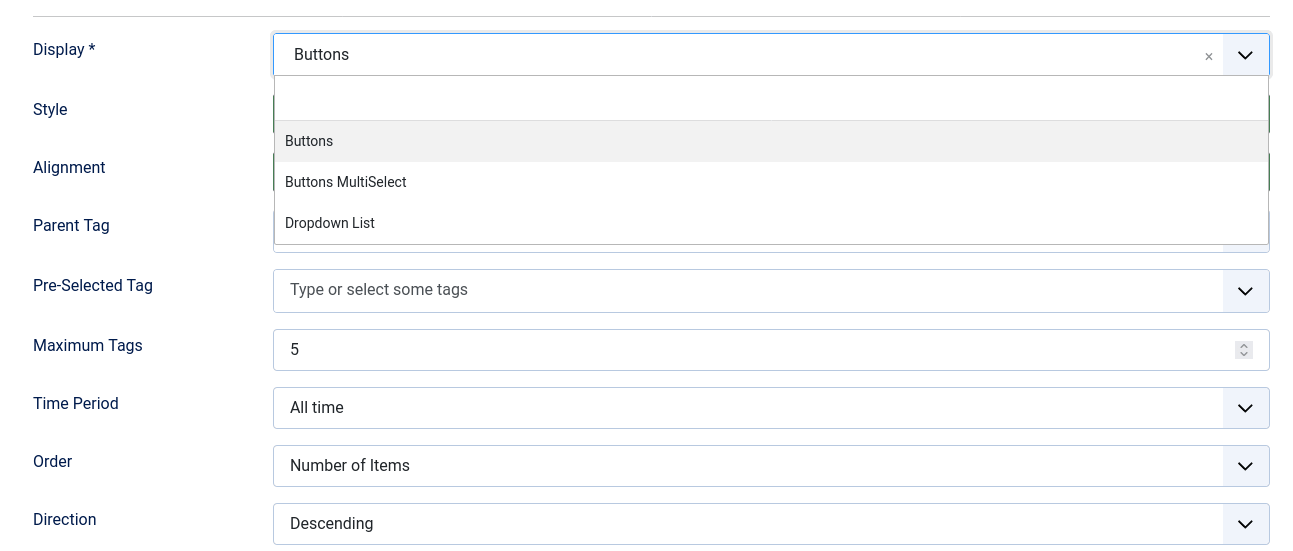 Simple Tag Filter settings